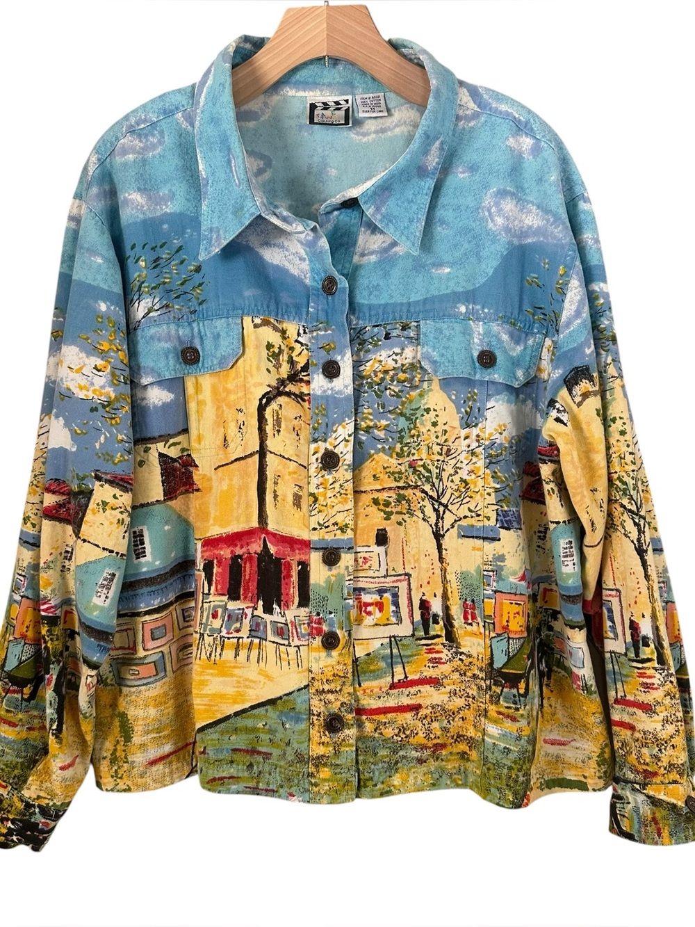 Take Two Clothing Cafe City Print Shirt Jacket Multicolor Pockets 1X Art to Wear